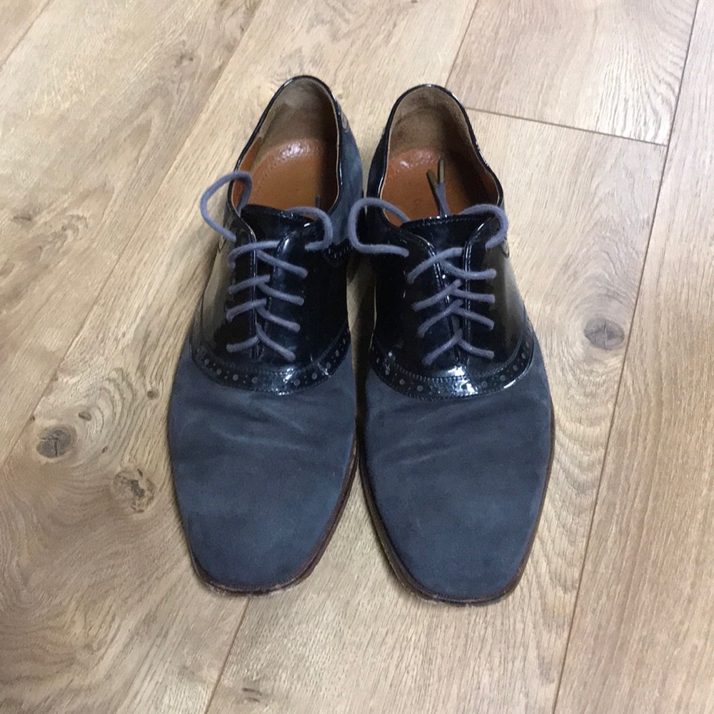 Blue suede and patent leather shoes